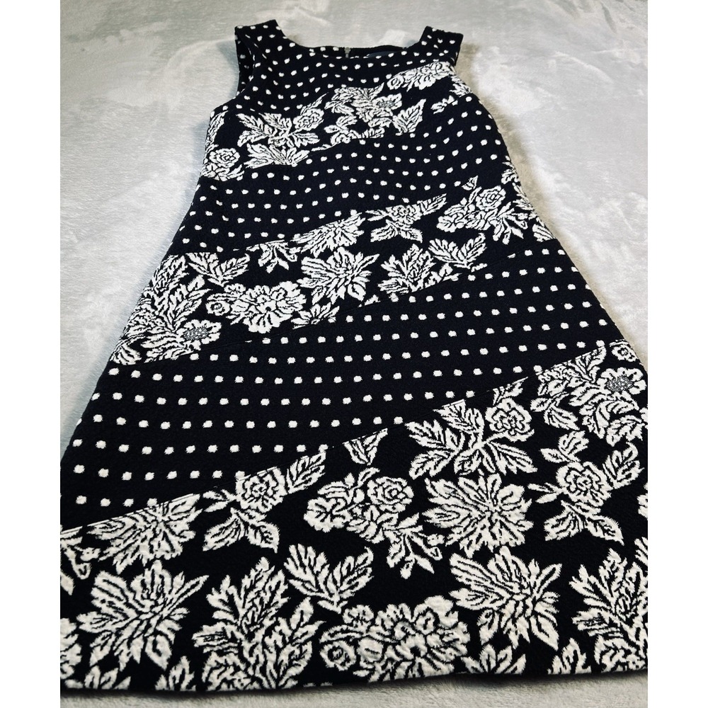 Maeve Anthropologie Effemy Dress S Black Floral Polka Dot Jacquard Shift Mod LBD - Picture 5 of 12